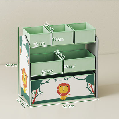 Kids Toy Storage Units, 3-Tier Toy Organiser Shelf with 6 Removable Boxes for Kids, Bedroom, Playroom, Green