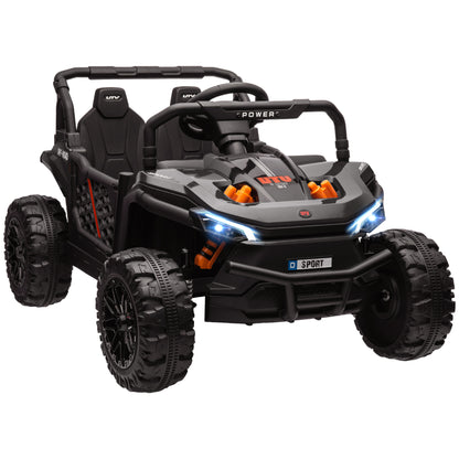 12V Battery Powered Ride on Truck w/ Remote, Four Suspension Wheels, Horn, Lights, Music, USB, for Ages 3-5 Years, Black