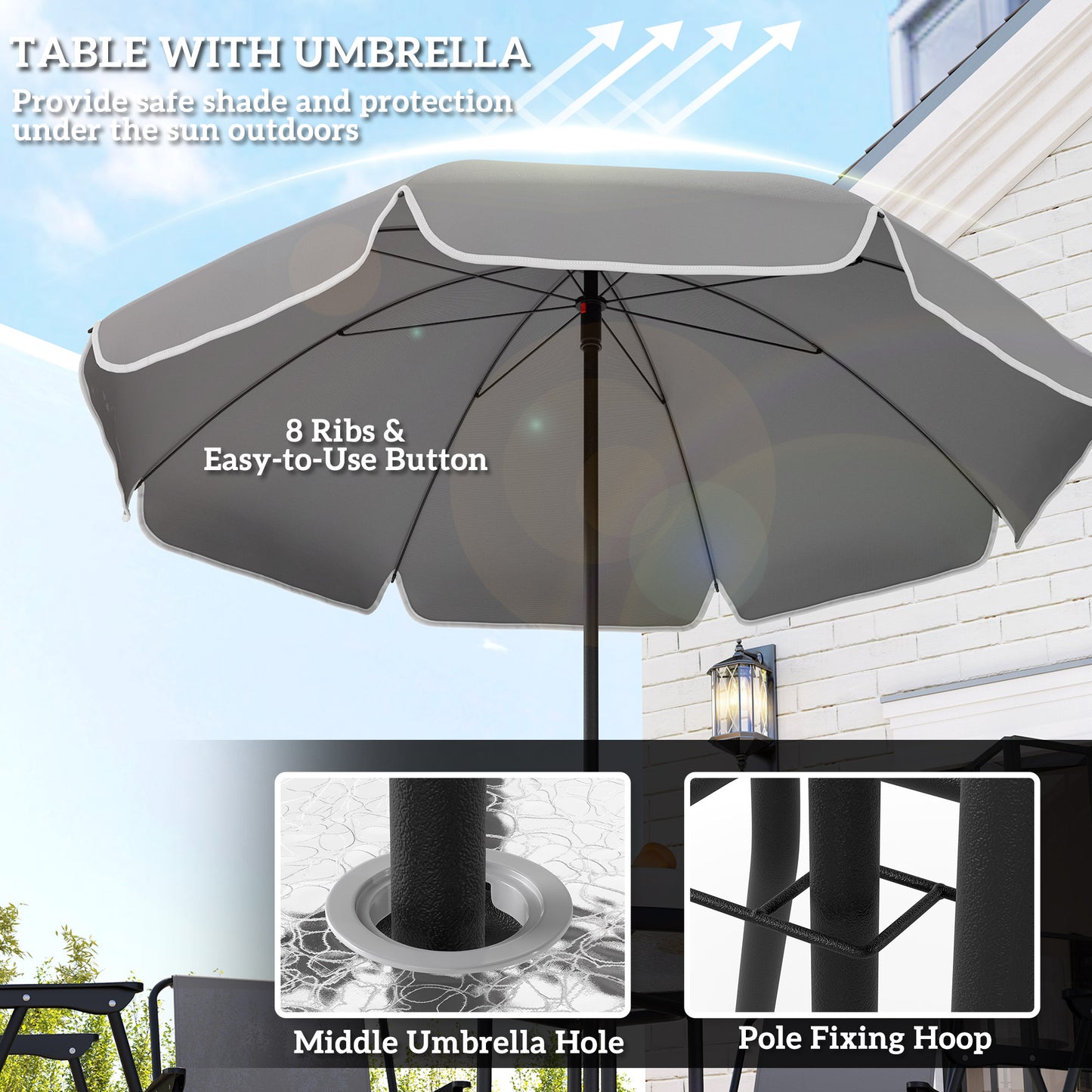 4 Seater Garden Furniture Set, 6 Pieces Garden Table and Chairs with Parasol, Outdoor Garden Dining Set