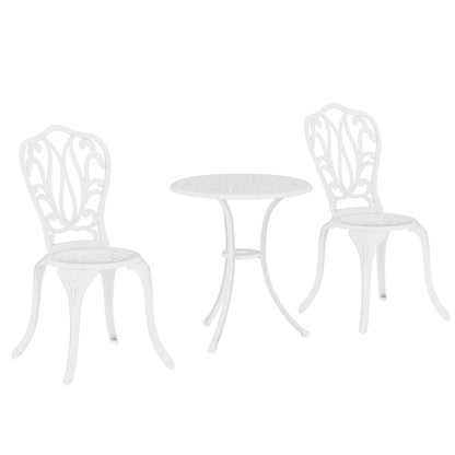 3 Piece Garden Bistro Set, Cast Aluminium Outdoor Furniture Set with Umbrella Hole for Balcony, Porch, Patio, White