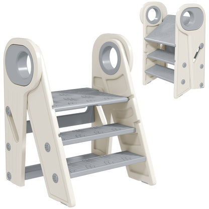 Foldable and Adjustable Kids Step Stool with Handle, Non-Slip, Grey