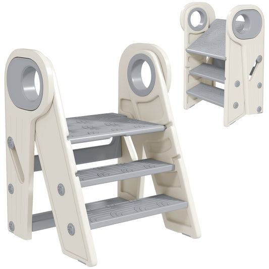 Foldable and Adjustable Kids Step Stool with Handle, Non-Slip, Grey