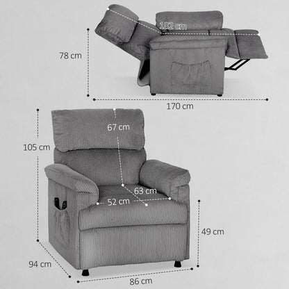 Corduroy Electric Massage Recliner - Grey