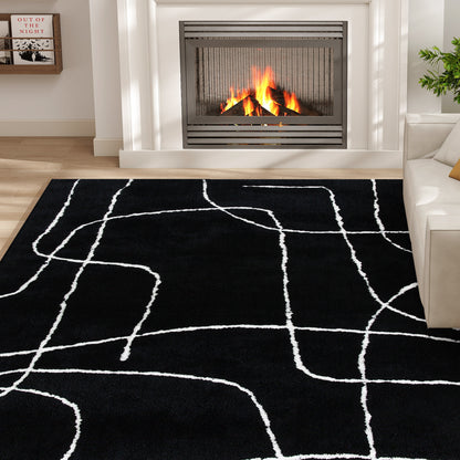 Modern Fluffy Area Rug, Geometric Pattern Washable Rug, Soft High Pile Floor Carpet for Living Room, Bedroom, Dining Room