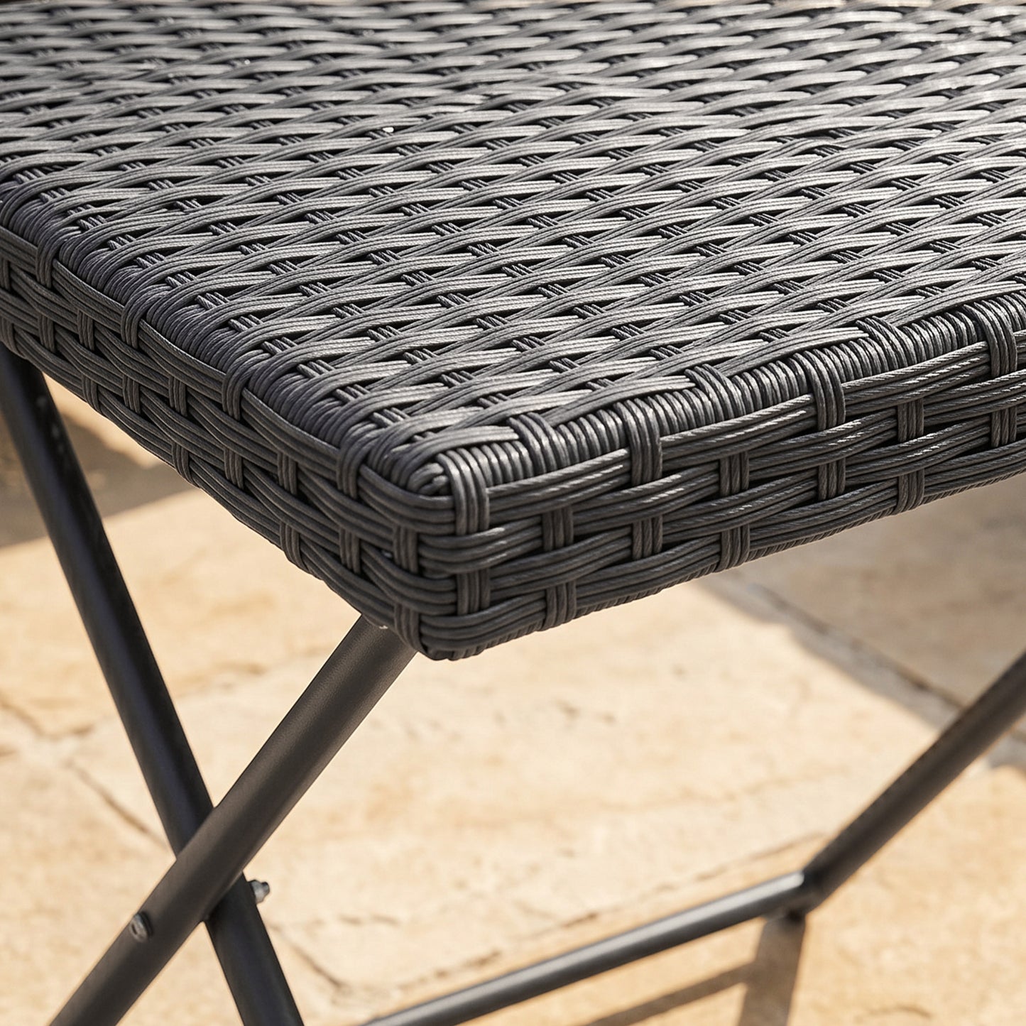 Square PE Wicker Rattan Folding Table - Black