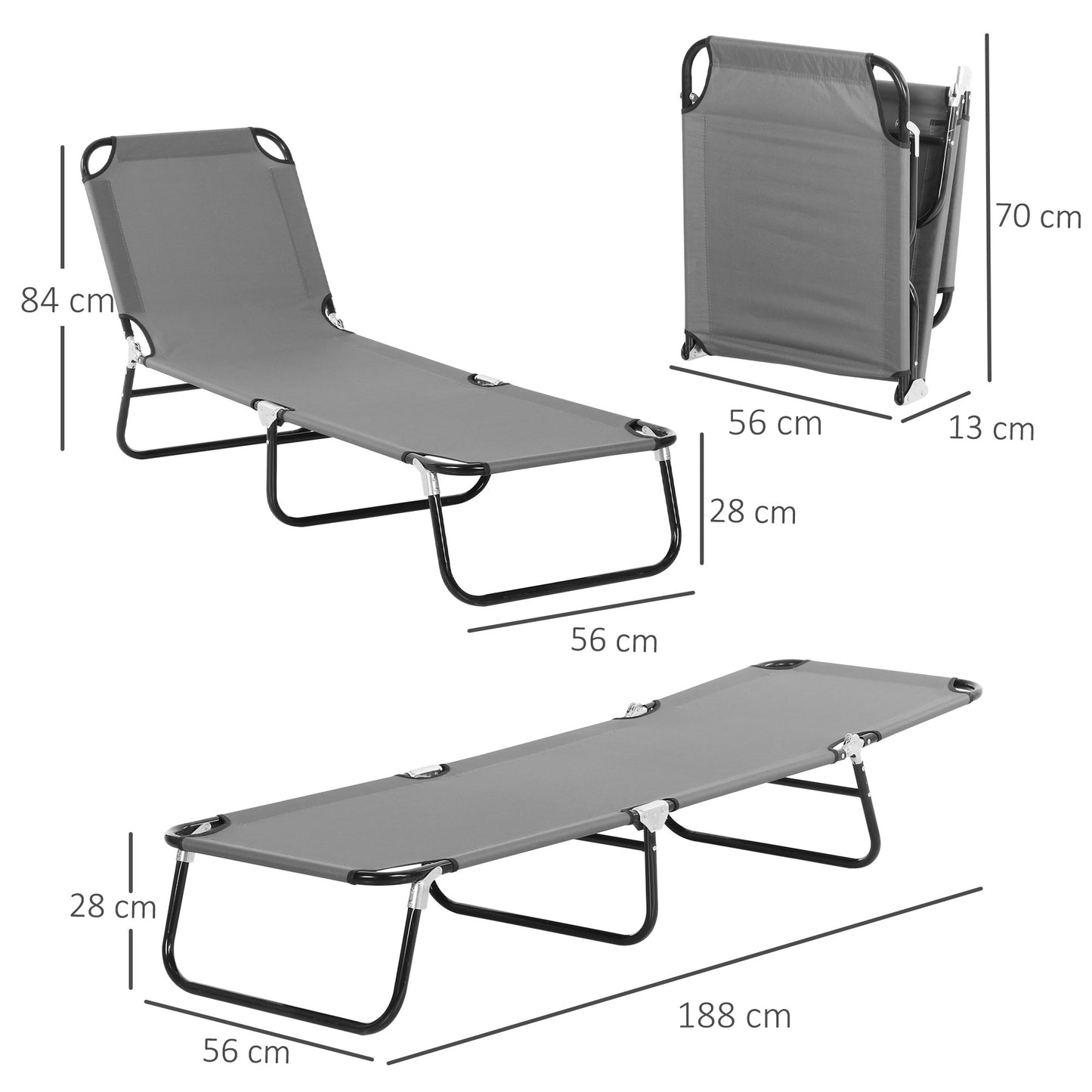 Folding Sun Loungers Set of 2, Outdoor Day Bed with 5-Position Adjustable Backrest, Portable Recliner Garden Chairs