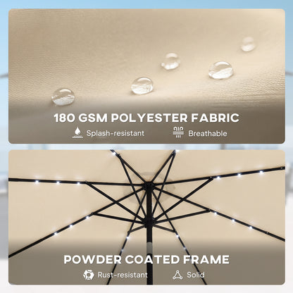 2.6 m Garden Parasol Umbrella with LED Solar Light, Parasol Cover, Outdoor Market Patio Umbrella, Beige