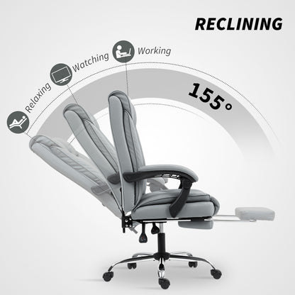 155° Reclining Faux Leather Swivel Office Chair -Black