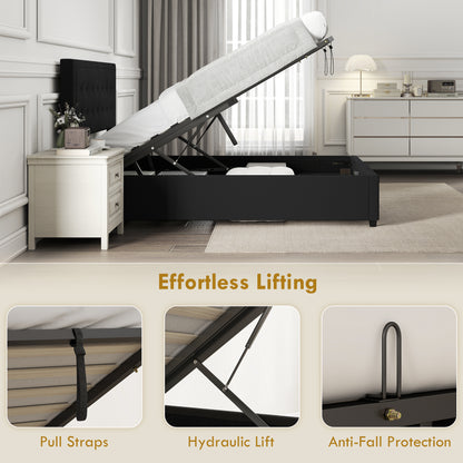 4ft6 Double Ottoman Bed Frame, with Front Drawer - Black