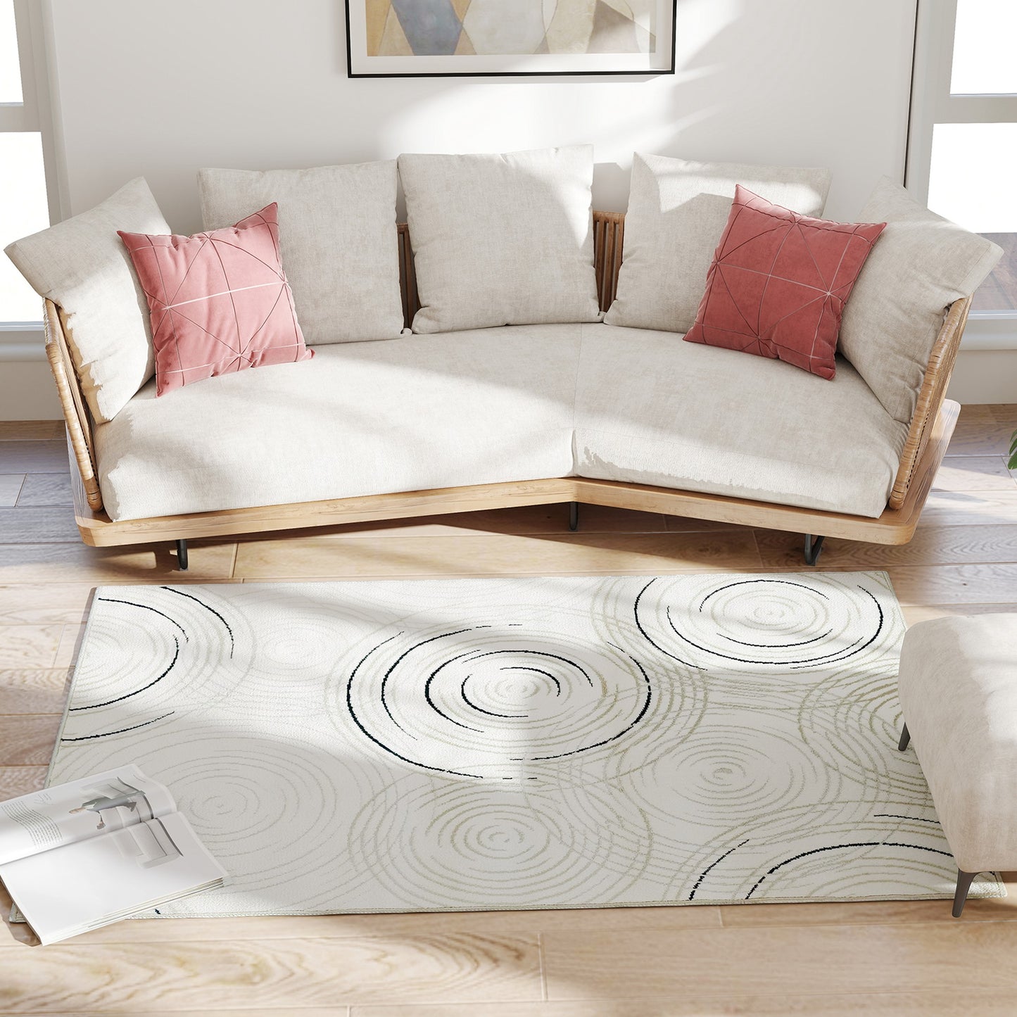 Modern Area Rug, Swirl Pattern Machine Washable Rug, Allergy-Friendly Floor Carpet for Living Room, Bedroom, Dining Room