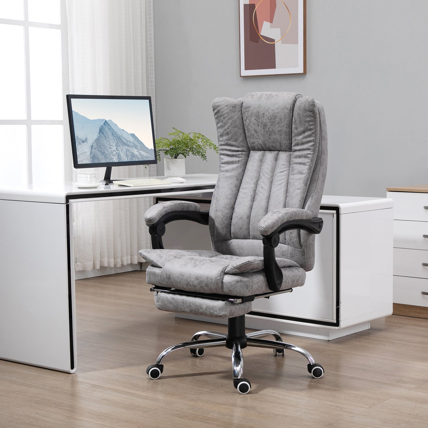 Office Chair with Massage and Heat, Microfibre Reclining Computer Desk Chair with Footrest and Adjustable Height