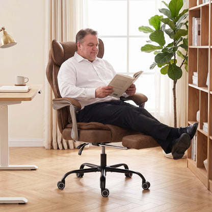 Executive Office Chair, Leathaire Big and Tall Office Chair 180 kg with Wide Seat, Reclining, Lumbar Support, Brown