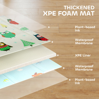 Foldable Baby Plat Mat Double Sided, Kids Floor Mat for Crawling, 200L x 150W cm, Car track and Owl Theme