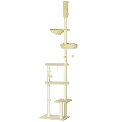 230-250cm Floor-to-Ceiling Climbing Cat Tree Tower - Beige