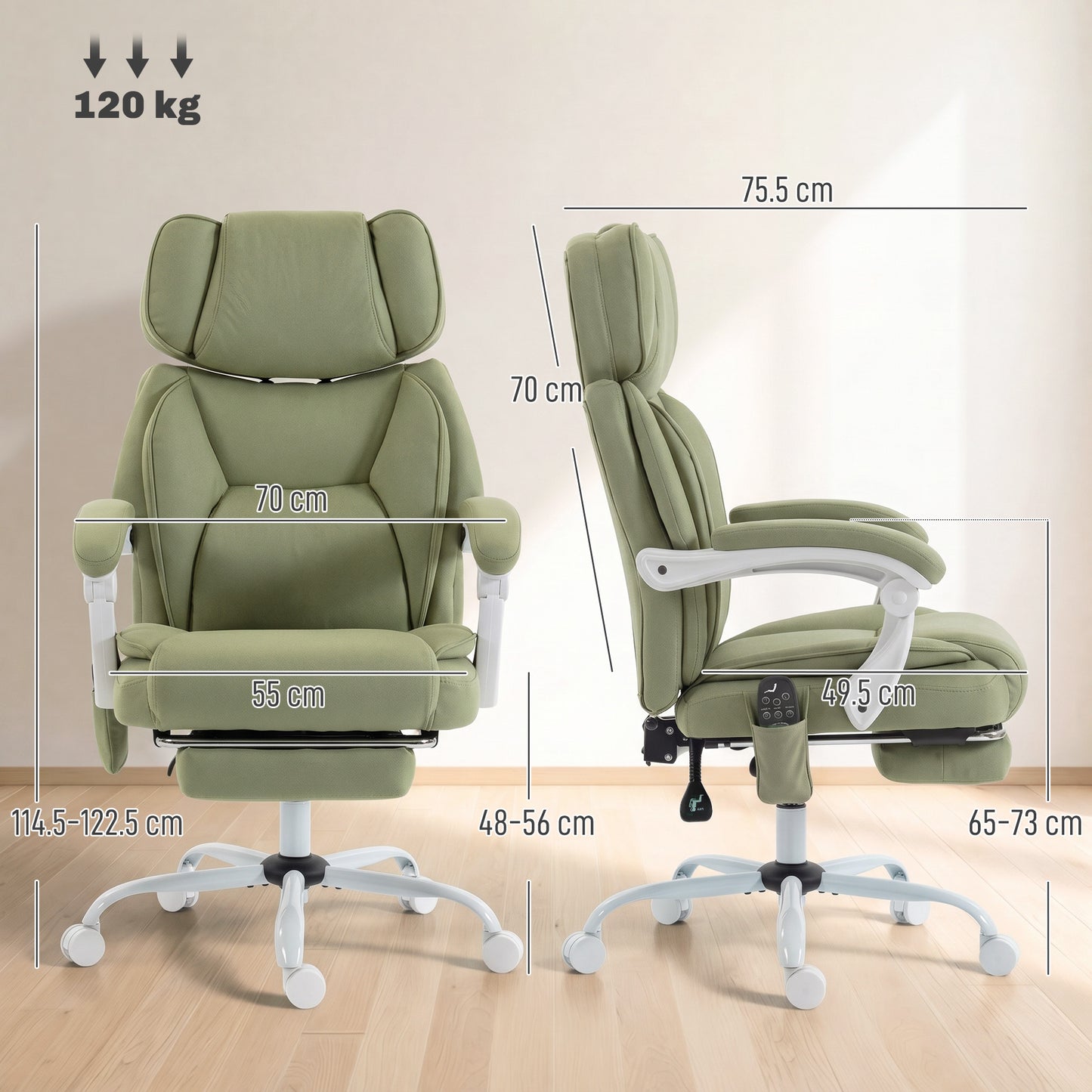 High Back Vibration Massage Office Chair Heated Reclining Computer Chair w/ Adjustable Height, Swivel Wheels, Lime Green