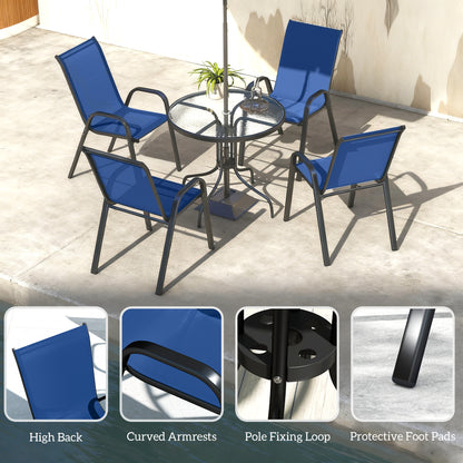 Five-Piece Steel Patio Set, with Glass-Top Table - Dark Blue