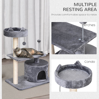 Cat Tree for Indoor Cats with Scratching Post Climbing Tower Kitty Activity Centre Condo Perch Jumping Platforms Grey 60L x 4