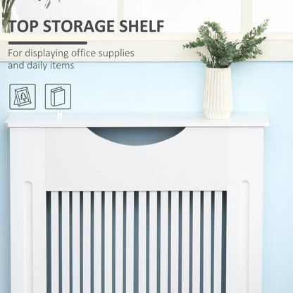 Painted MDF Radiator Cover Heater Cabinet Modern Slatted Home Furniture Living Room Bedroom Worktop White 82H x 78W x 19D