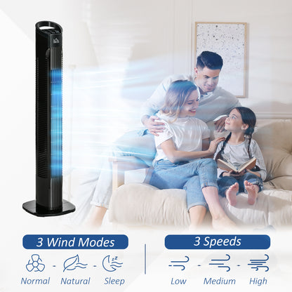 31" Freestanding Tower Fan, 3 Speed 3 Mode, 7.5H Timer, Oscillating, LED Panel, Remote Control, 31 Inch Standing Fan, Black
