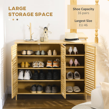 Rustic Shoe Cabinet, 3 Door Shoe Storage Cabinet with 8 Shelves, Natural Wood Finish