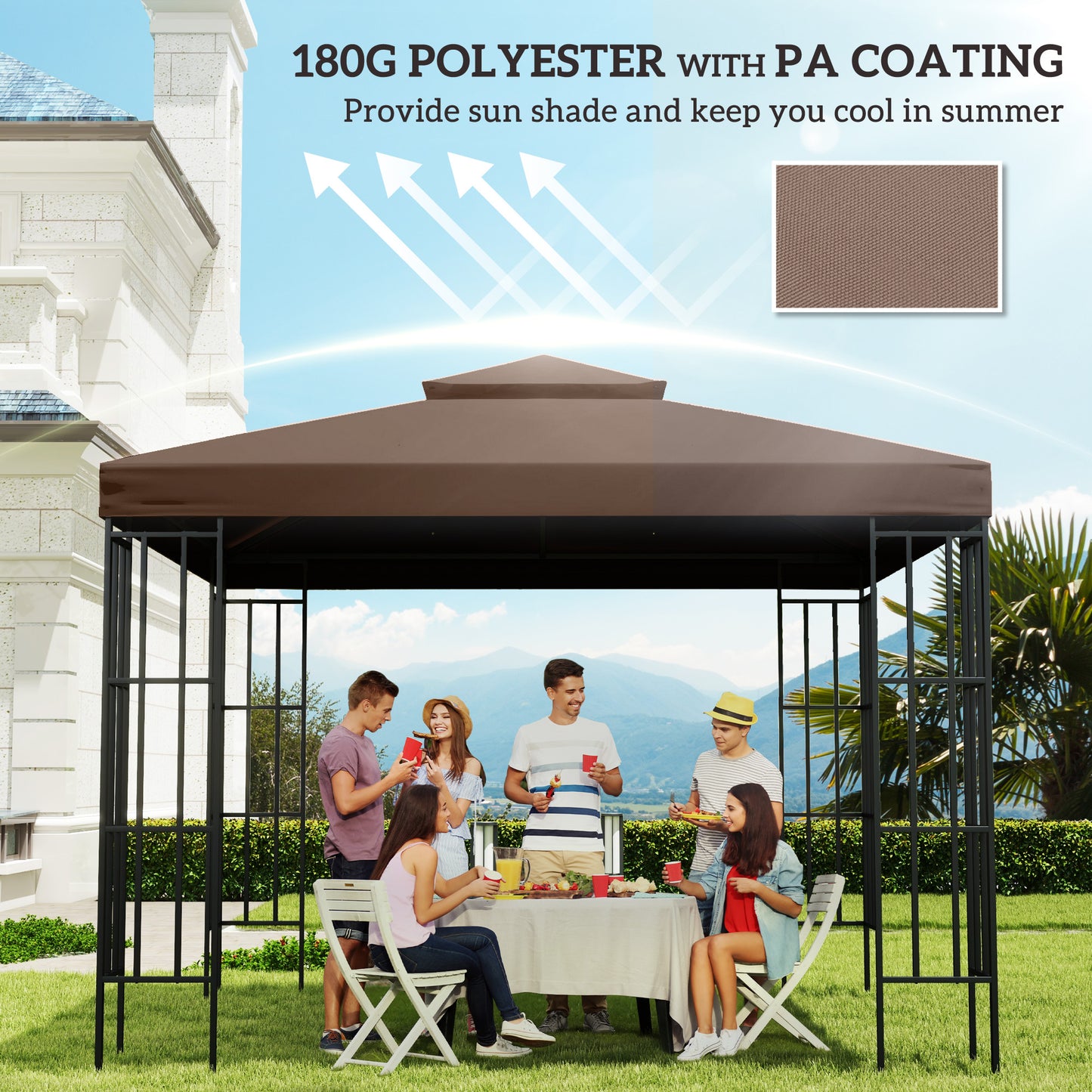 3x3 m Double-Tier Canopy Top Replacement-Coffee