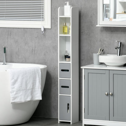 Modern Bathroom Storage Cabinet, Freestanding Tall Bathroom Cabinet with Open Shelves and 3 Cupboards with Door