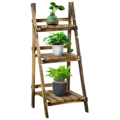 Wooden Folding Flower Pot Stand 3 Tier Garden Planter Display Ladder Gardener Storage Shelves Rack Herb Holder (40L x 37W x 9