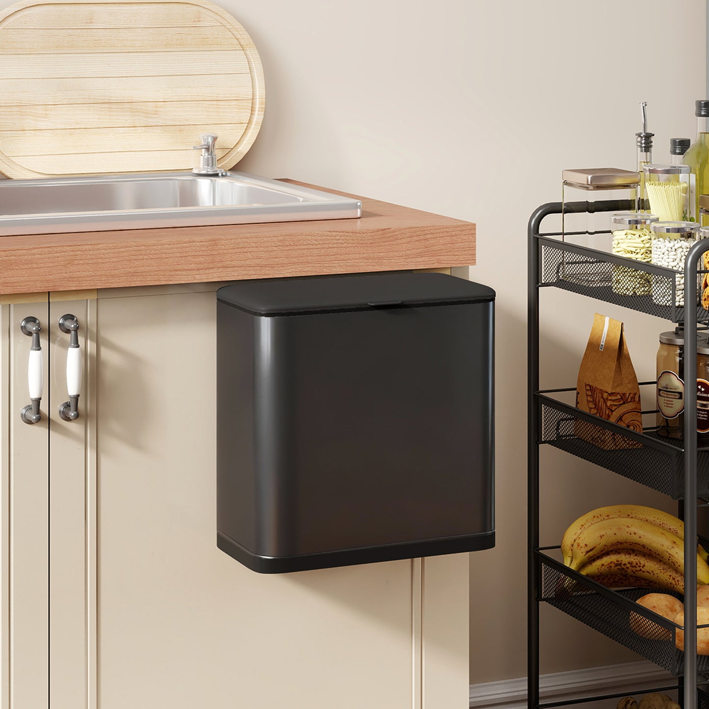 8L Hanging Kitchen Bin, Rubbish bin with Lid and Removable Inner Bucket for Kitchen Cabinet Door, Under Sink, Office