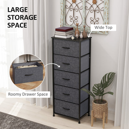 Fabric Chest of Drawers, Industrial Bedroom Dresser with 5 Fabric Drawers, Steel Frame and Wooden Top for Nursery