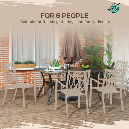 Six-Seater Steel Garden Table, with ⌀41mm Parasol Hole - Wood-Effect