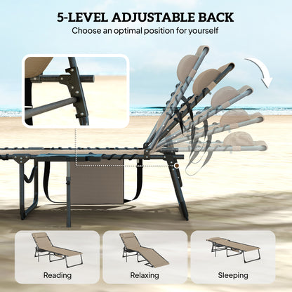 Five-Position Reclining Sun Loungers Set of 2 - Beige