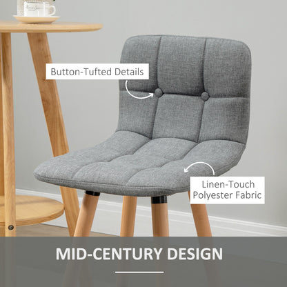 Breakfast Bar Stool Set of 2 Armless Button-Tufted Counter Height Bar Chairs with Wood Legs & Footrest, Grey