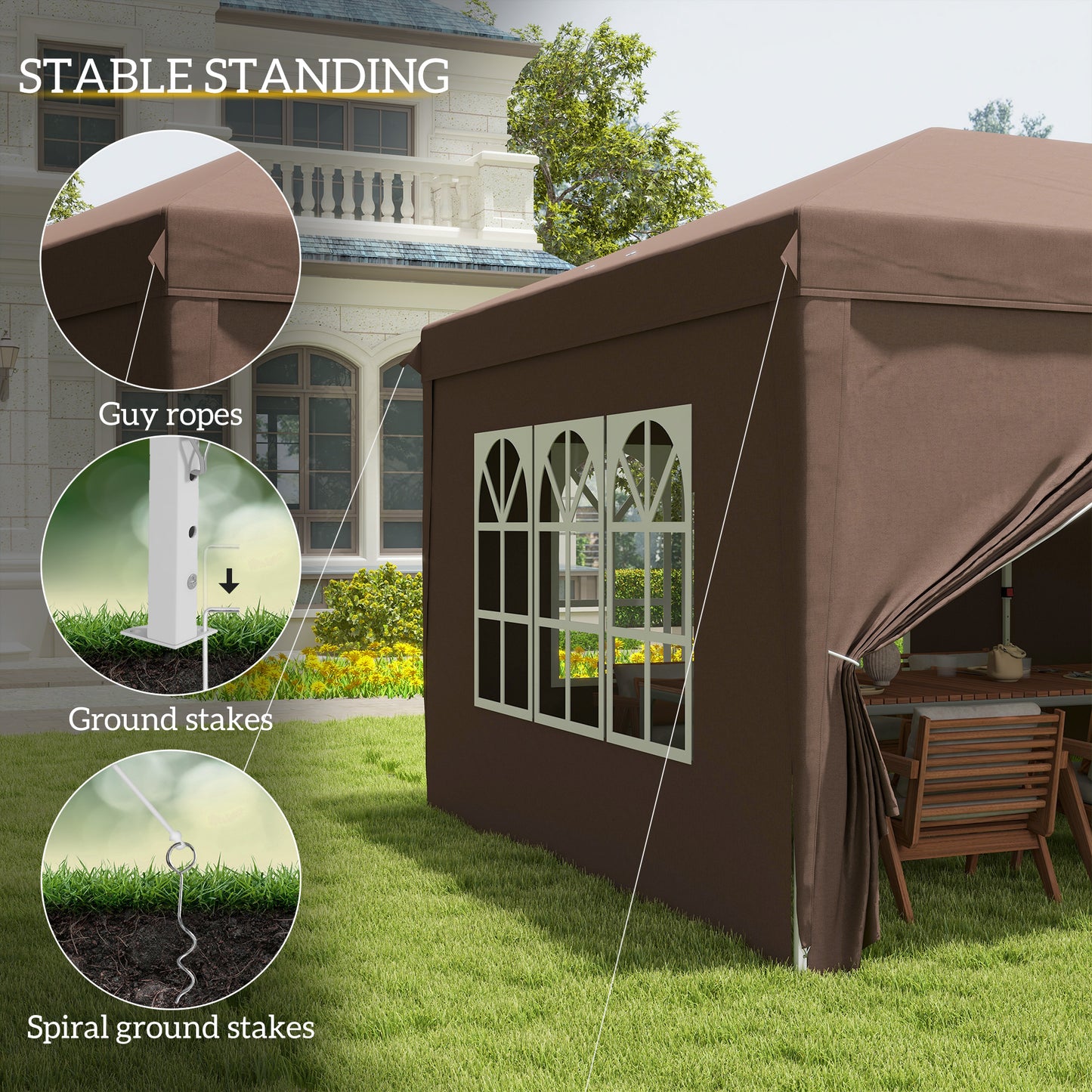 3 x 6 m Pop Up Gazebo with Sides and Windows, Height Adjustable Wedding Camping Party Tent Canopy Marquee with Storage Bag fo
