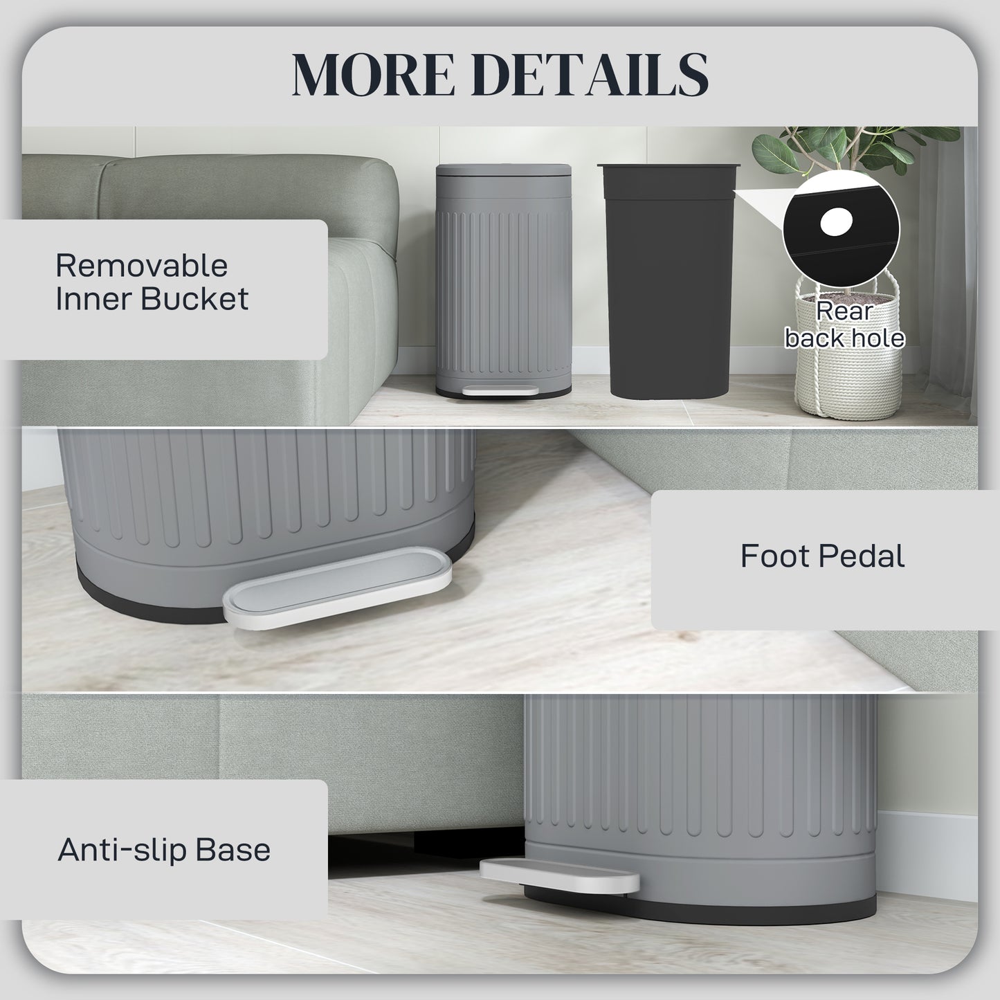30L Metal Kitchen Bin, with Soft-Close Lid - Grey