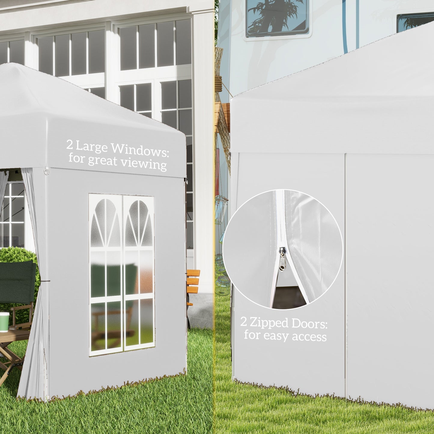 2 x 2 m Garden Pop Up Gazebo, Wedding Party Tent Marquee, Water Resistant Awning Canopy with Sidewalls, Windows, Carry Bag
