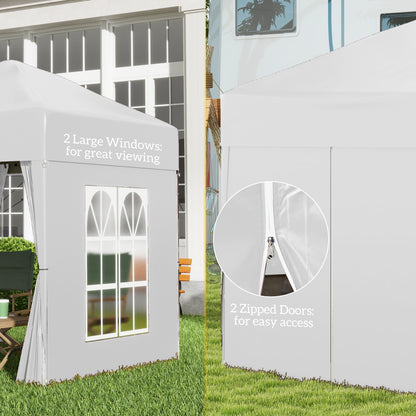 2 x 2 m Garden Pop Up Gazebo, Wedding Party Tent Marquee, Water Resistant Awning Canopy with Sidewalls, Windows, Carry Bag