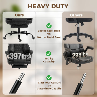 Executive Office Chair, Leathaire Big and Tall Office Chair 180 kg with Wide Seat, Reclining, Lumbar Support, Black