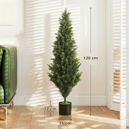 Set of 2 Decorative Artificial Plants Cypress in Weighted Pot, Fake Plant with 1092 Leaves, 120 cm