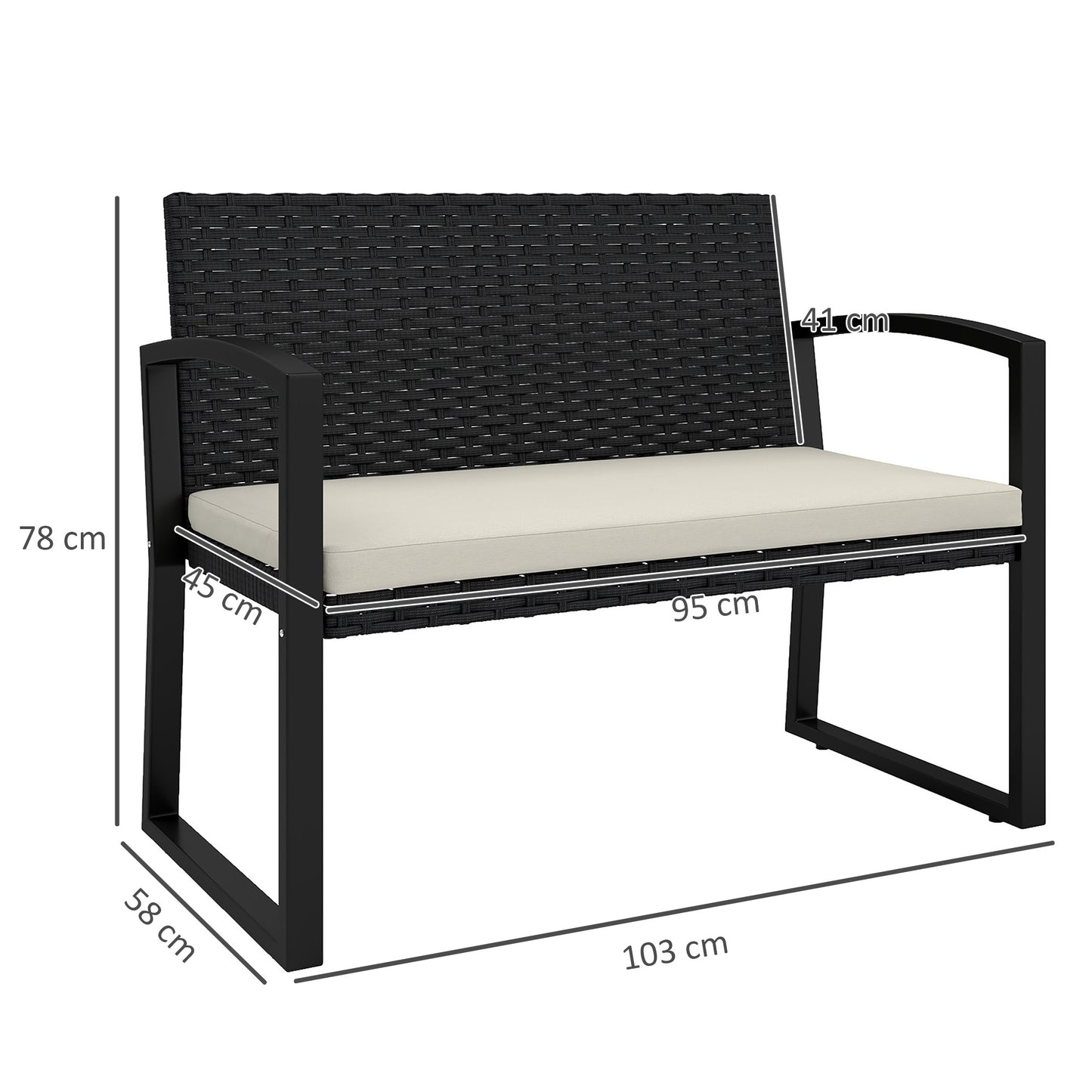 Two-Seater Rattan Garden Bench - Beige