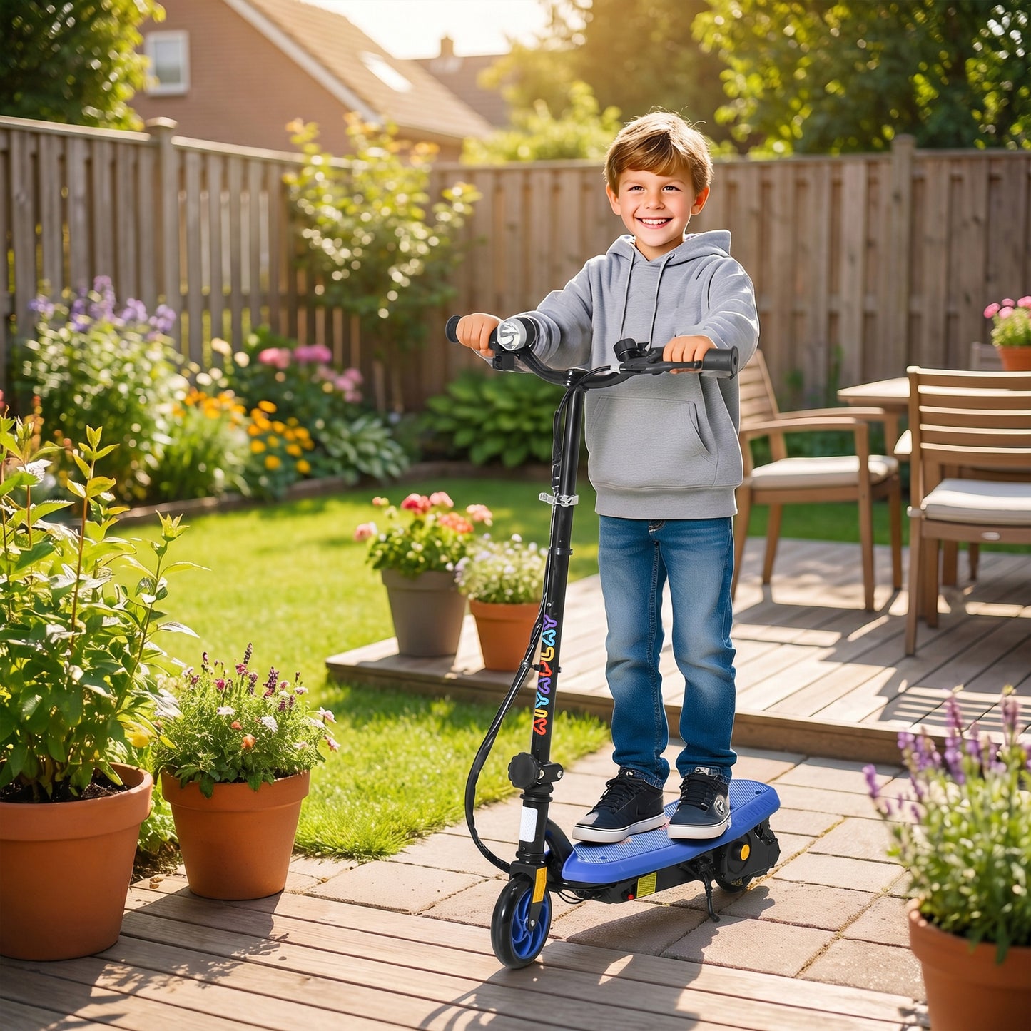 Foldable Electric Scooter, with LED Lights, for Ages 7-14 Years, Blue