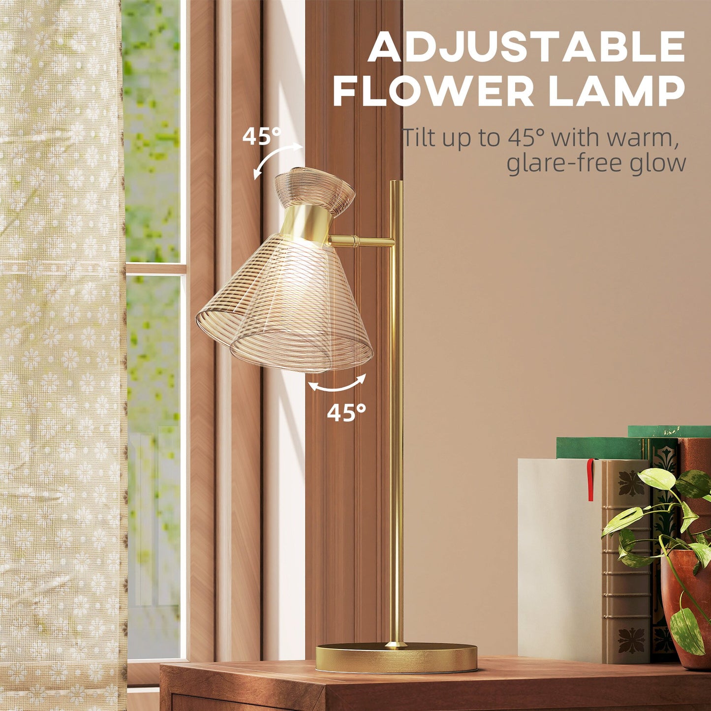 Modern Table Lamp, Bedside Lamp with Adjustable Flower-Shaped Head and E27 Socket for Living Room Bedroom Study