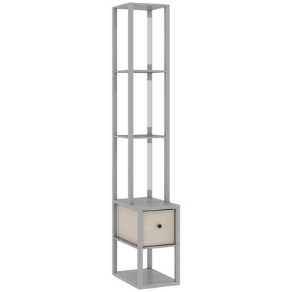 Floor Lamp with Shelves, LED Column Modern Standing Lamp with Fabric Drawer, Adjustable Brightness