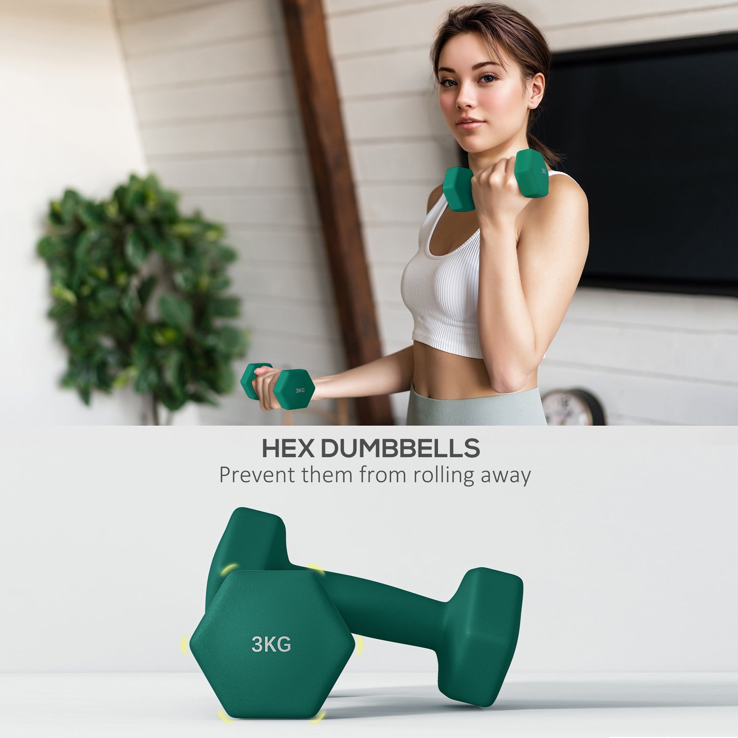 Dumbbells Set with Storage Rack, 2 x 1kg, 2 x 2kg, 2 x 3kg, Grey