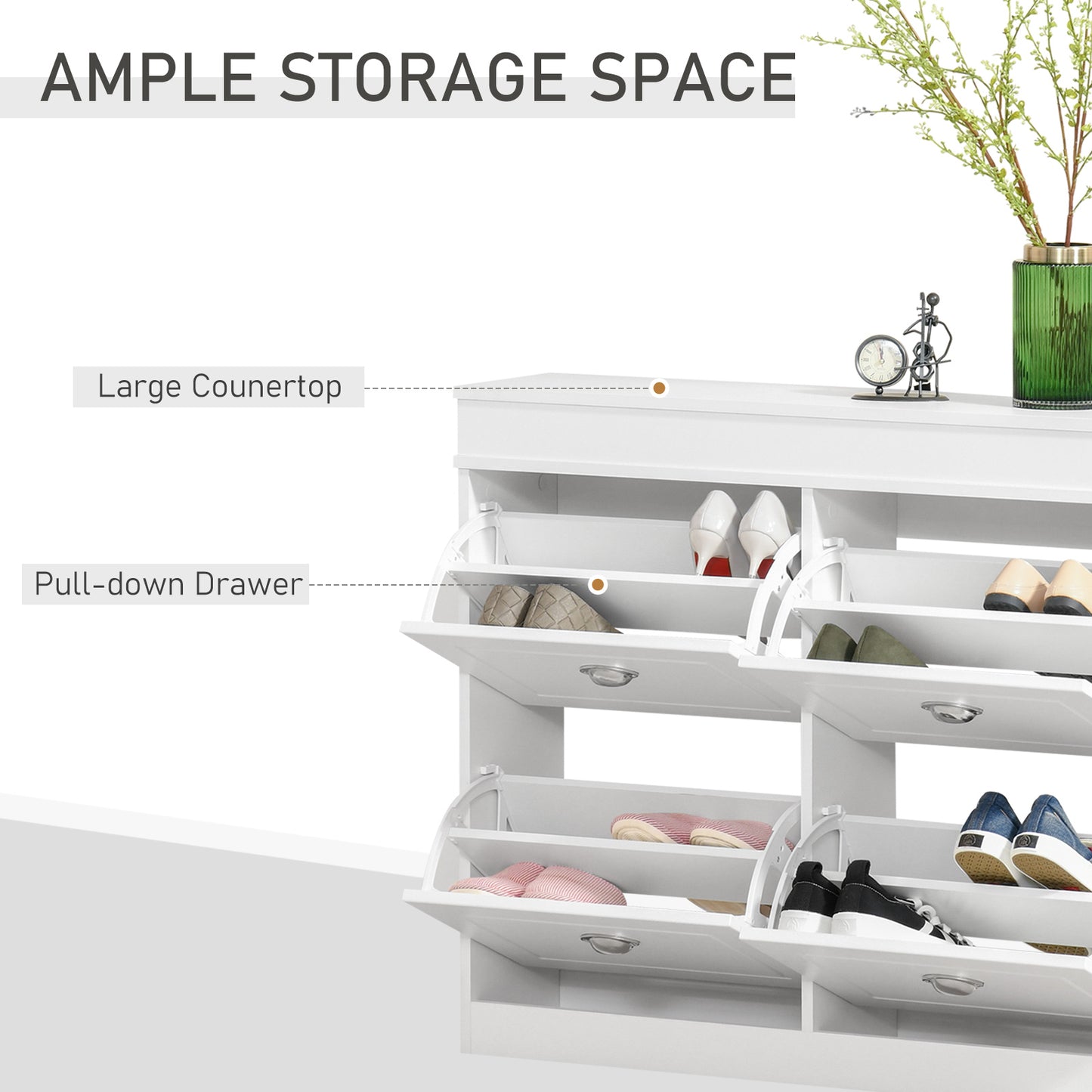 Shoe Cabinet with 4 Flip Drawers Wood Tipping Bucket Narrow Storage Cupboard with Adjustable Shelf Hall Organizer for Entranc