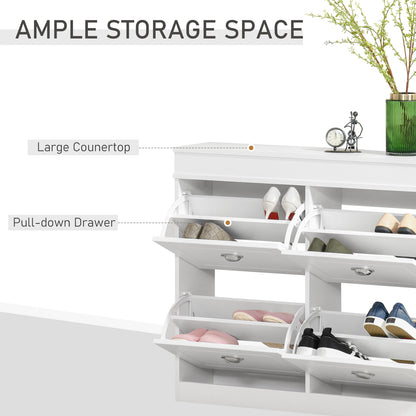 Shoe Cabinet with 4 Flip Drawers Wood Tipping Bucket Narrow Storage Cupboard with Adjustable Shelf Hall Organizer for Entranc