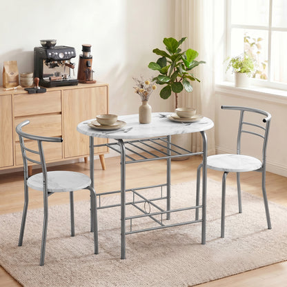 Three-Piece Compact Dining Set - White Marble Effect
