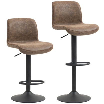 Bar Stools Set of 2, PU Leather Barstools with Backrest and Footrest for Kitchen, Counter, Breakfast Bar, Brown