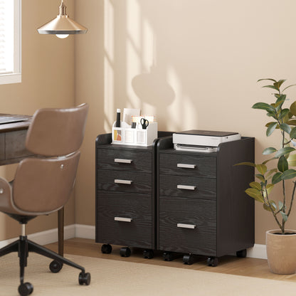 3 Drawer Filing Cabinet, Rolling File Cabinet with Edged Top for Letter, A4 Size, Hanging File Folders, Black