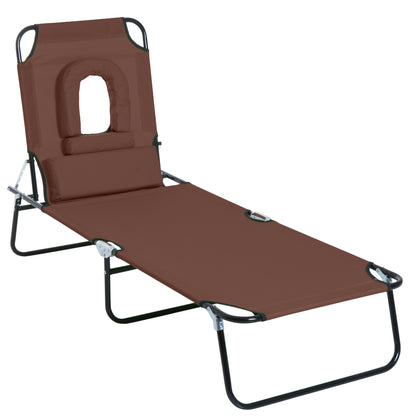 Folding Sun Lounger with Face Hole, 4-Position Adjustable Backrest Garden Recliner Chair Sunbed, Outdoor Lounge Chair