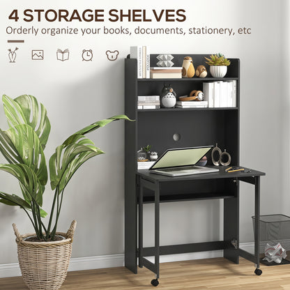 Foldable Desktop, Computer Desk with Storage Shelves, 80 x 69 x 155 cm, Black